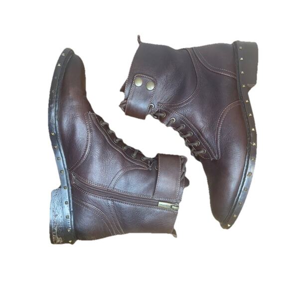 VINCE CAMUTO Combat Boots Leather Talorini Lace Up Burly Brown Studded Sz 9.5 - Picture 3 of 6